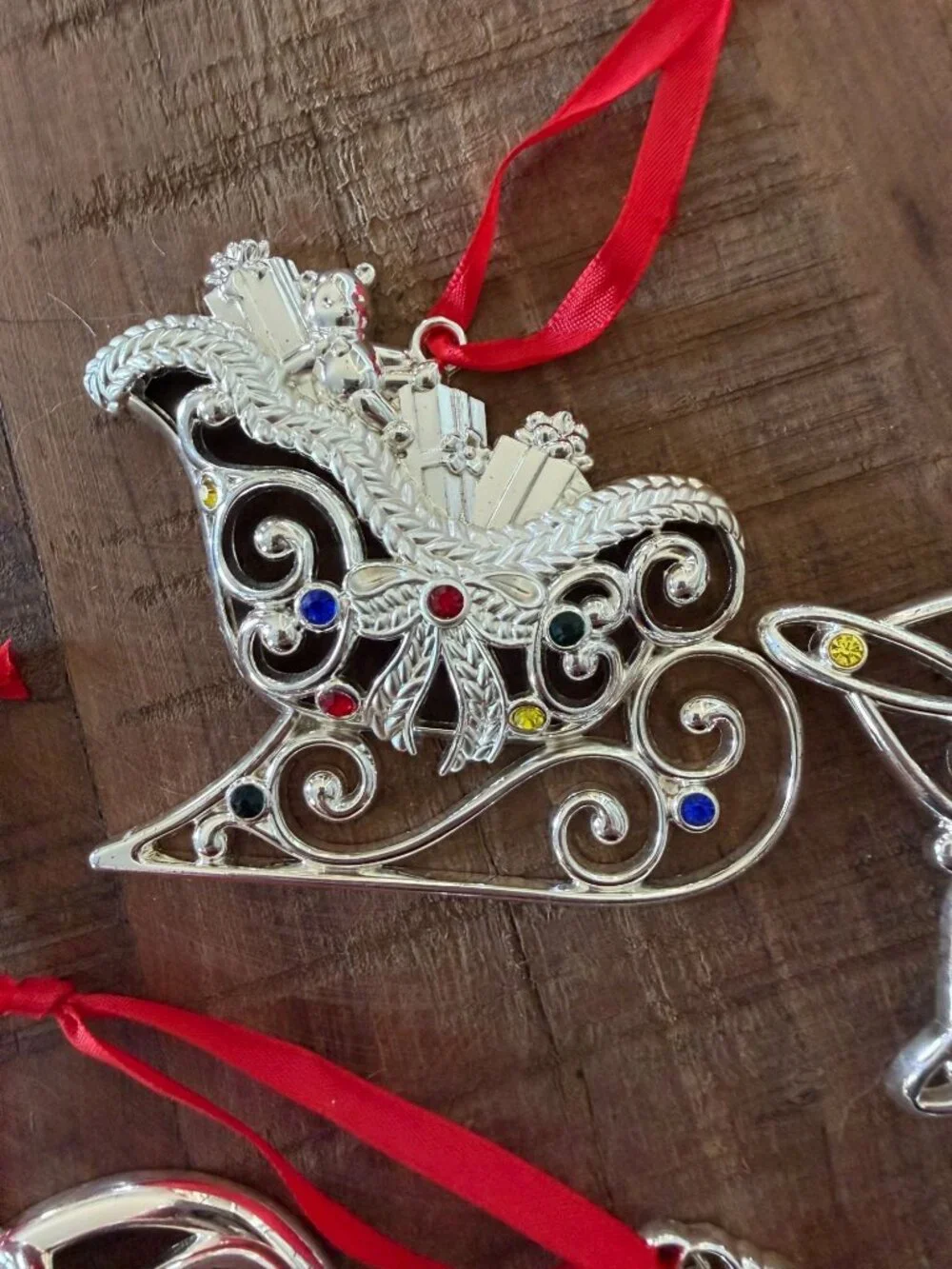 Lenox Sparkle & Scroll Multi-Crystal Ornament Collection Set Of 5 Silver Plated